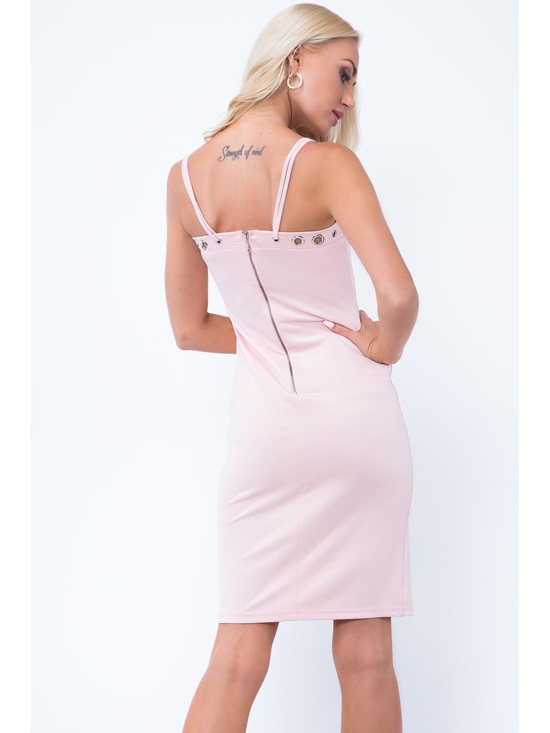 Kleid mit doppelten Trägern, hellrosa ZZ256 – Online-Shop – Boutique